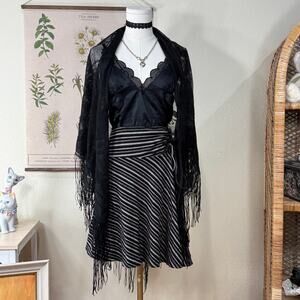 90s Y2k Stripe Metallic Mini Skirt Dark Coquette Himekaji Dolly Kei Dollette S M